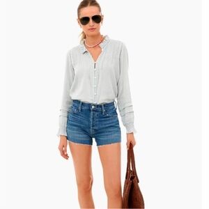 Faherty Willa Top 100% Organic Cotton Airy Light Green Blue Peasant Size M